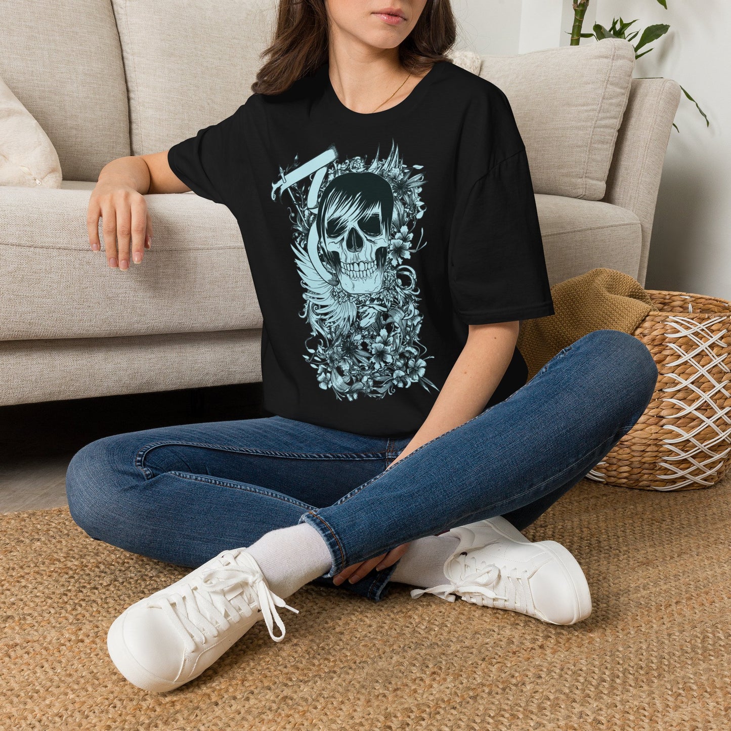 Skull Floral Tee — Gothic Skull with Flowers Graphic T-Shirt