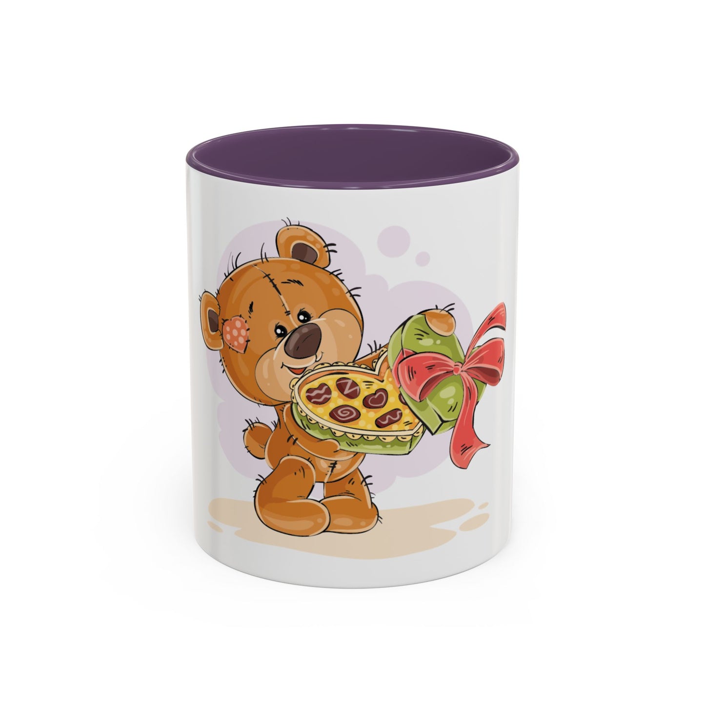 Cute Teddy Bear Pizza Gift Mug — Heart-Shaped Pizza & Bow Accent Coffee Cup