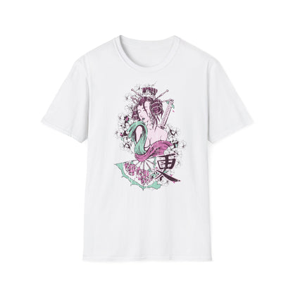 Geisha Anime Art T‑Shirt — Retro Floral Japanese Illustration