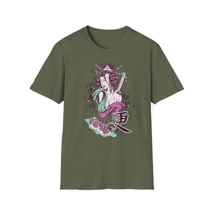 Geisha Anime Art T‑Shirt — Retro Floral Japanese Illustration