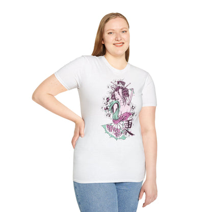 Geisha Anime Art T‑Shirt — Retro Floral Japanese Illustration