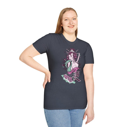 Geisha Anime Art T‑Shirt — Retro Floral Japanese Illustration