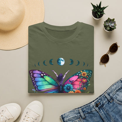 Butterfly Moon Phases T‑Shirt — Colorful Floral Wing Tee