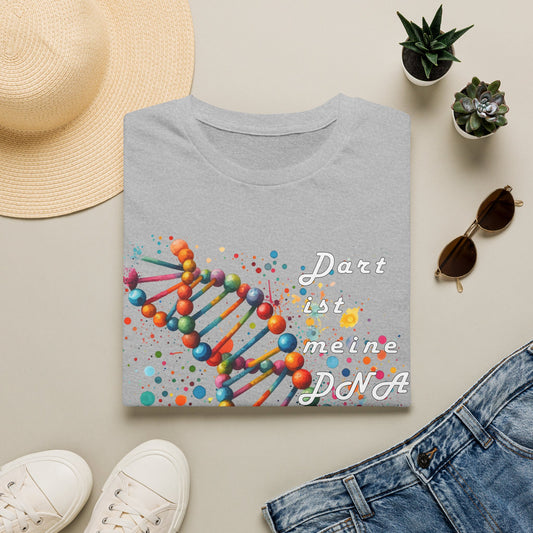 DNA Art Graphic T‑Shirt — "Dart ist meine DNA" Colorful Science Tee