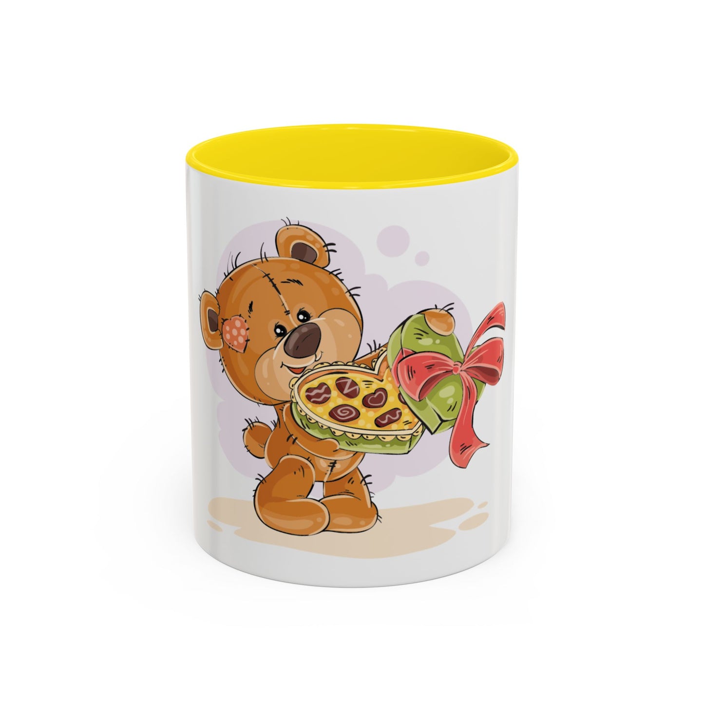 Cute Teddy Bear Pizza Gift Mug — Heart-Shaped Pizza & Bow Accent Coffee Cup