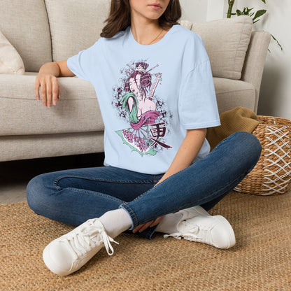 Geisha Anime Art T‑Shirt — Retro Floral Japanese Illustration