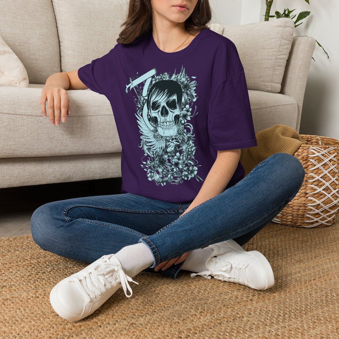 Skull Floral Tee — Gothic Skull with Flowers Graphic T-Shirt