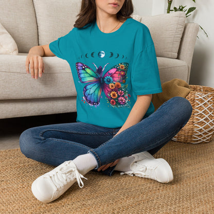 Butterfly Moon Phases T‑Shirt — Colorful Floral Wing Tee