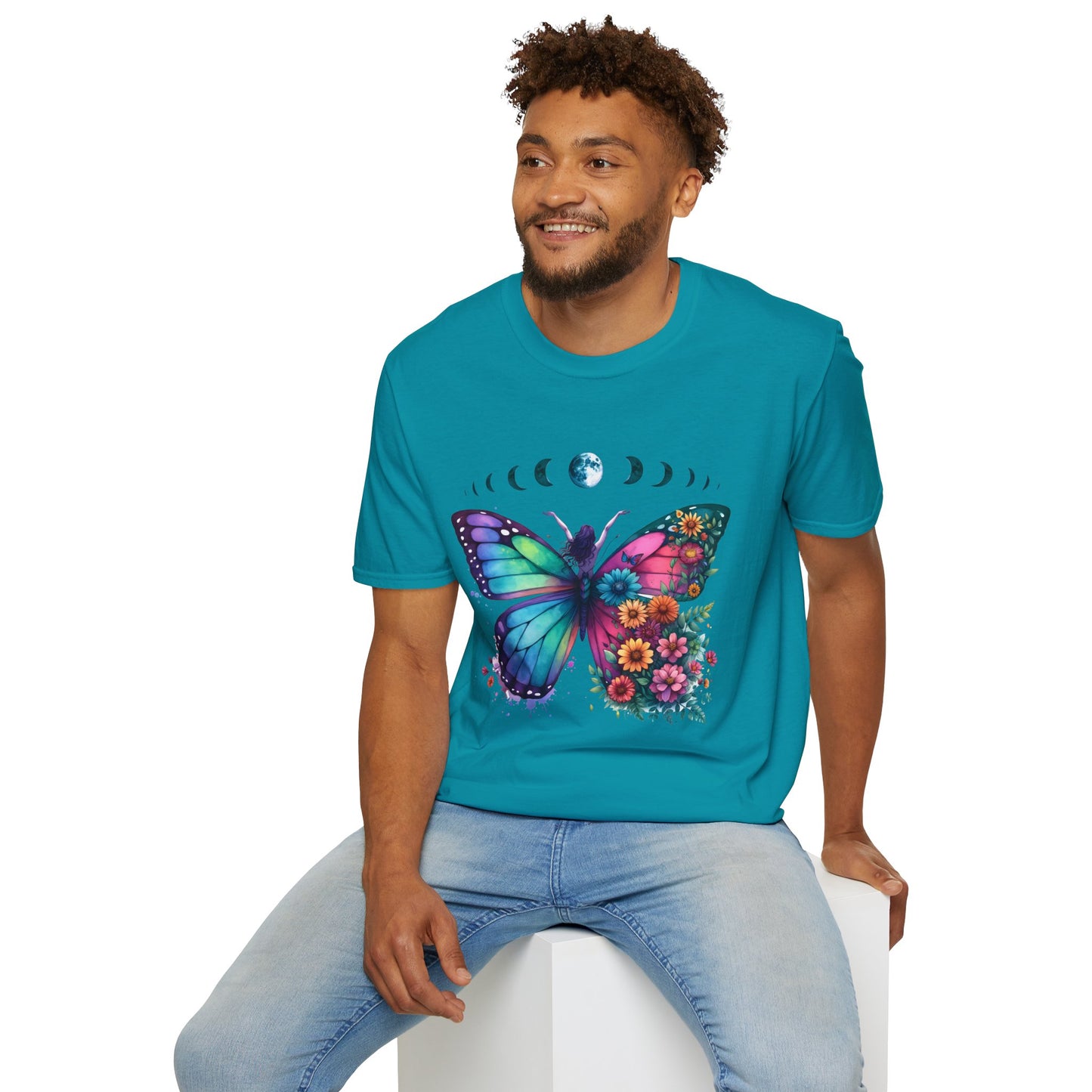 Butterfly Moon Phases T‑Shirt — Colorful Floral Wing Tee