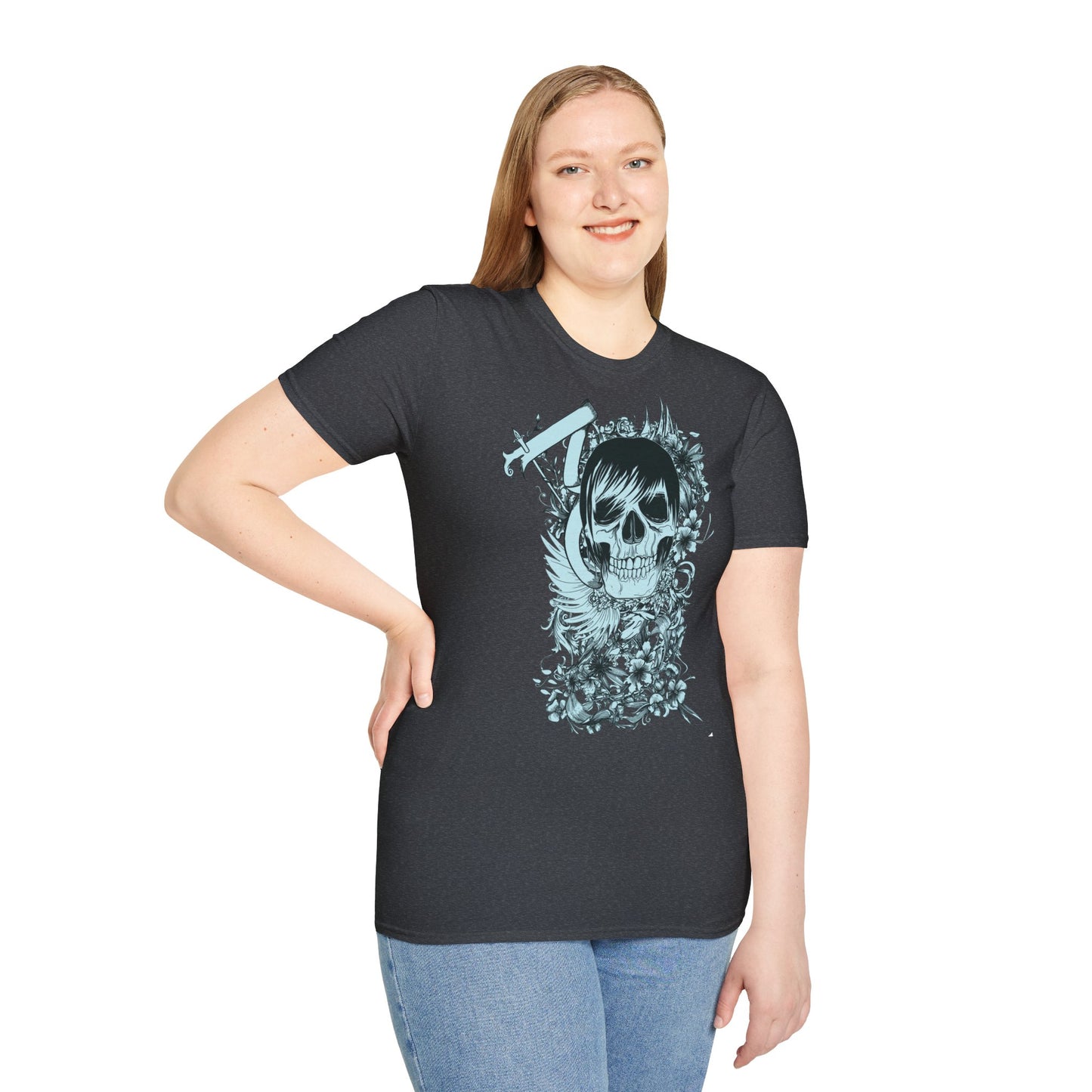Skull Floral Tee — Gothic Skull with Flowers Graphic T-Shirt