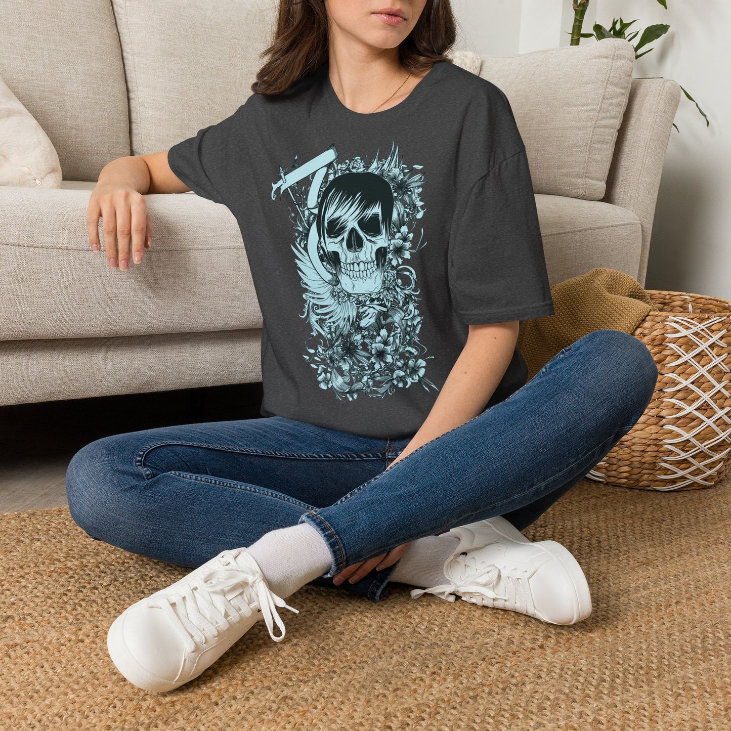 Skull Floral Tee — Gothic Skull with Flowers Graphic T-Shirt