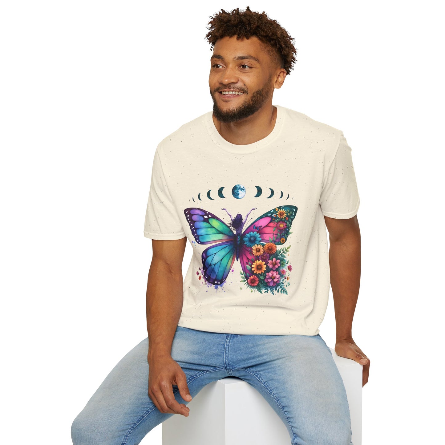 Butterfly Moon Phases T‑Shirt — Colorful Floral Wing Tee
