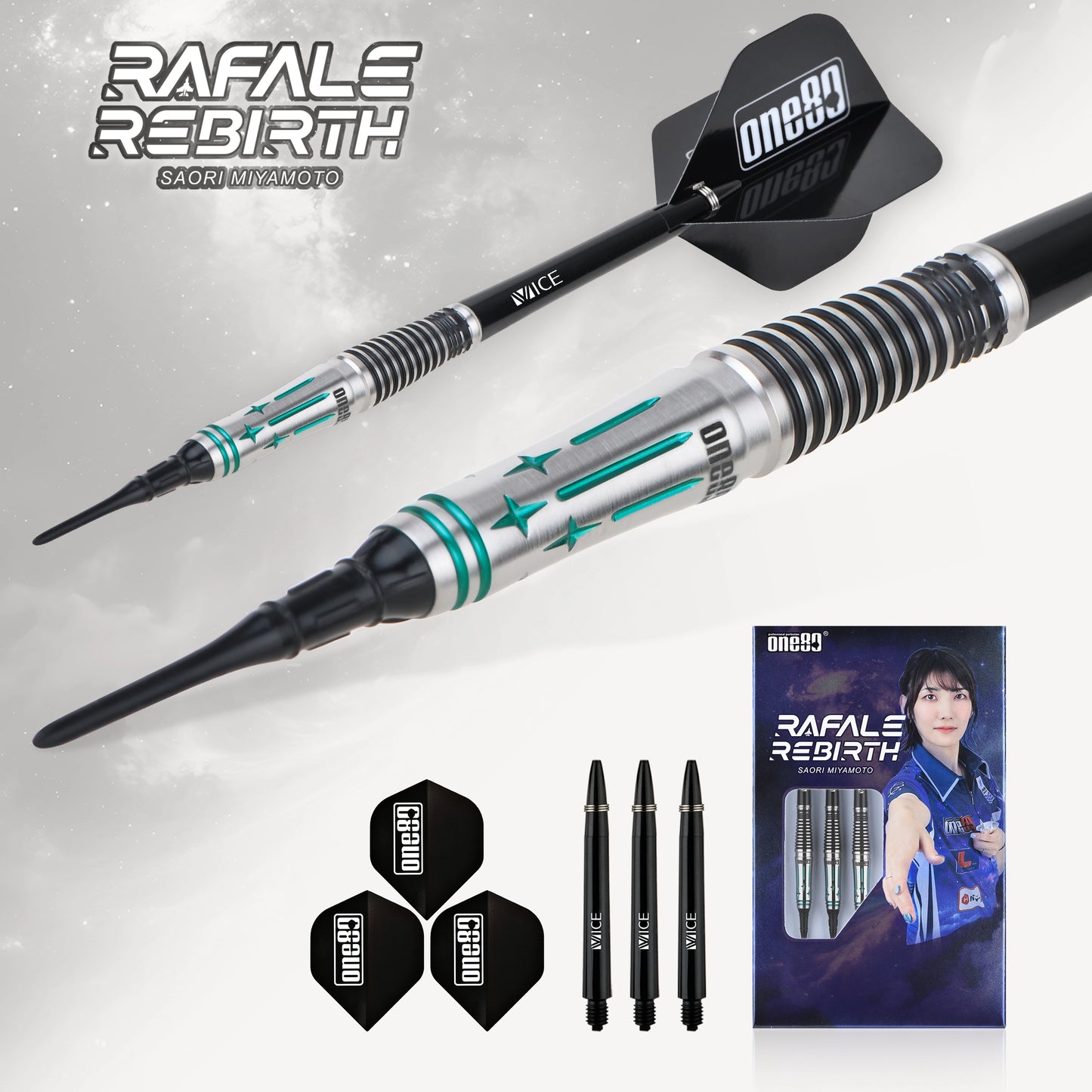 One80 Saori V3 Signature Dart Softtip 21g,Black Emerald