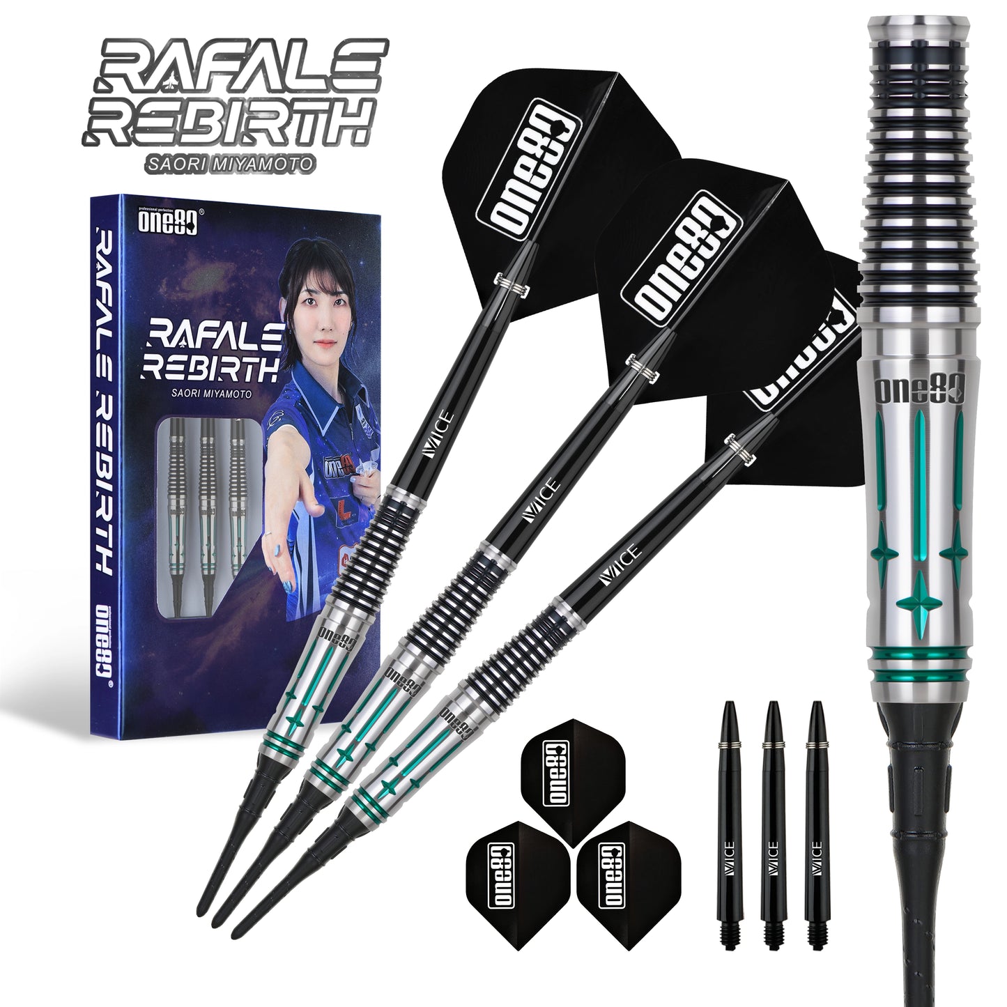 One80 Saori V3 Signature Dart Softtip 21g,Black Emerald