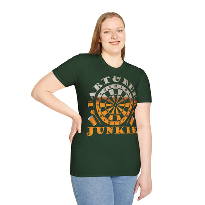 Dart & Beer Junkie T-Shirt — Retro Dartboard Pub Game Tee