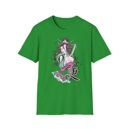 Geisha Anime Art T‑Shirt — Retro Floral Japanese Illustration