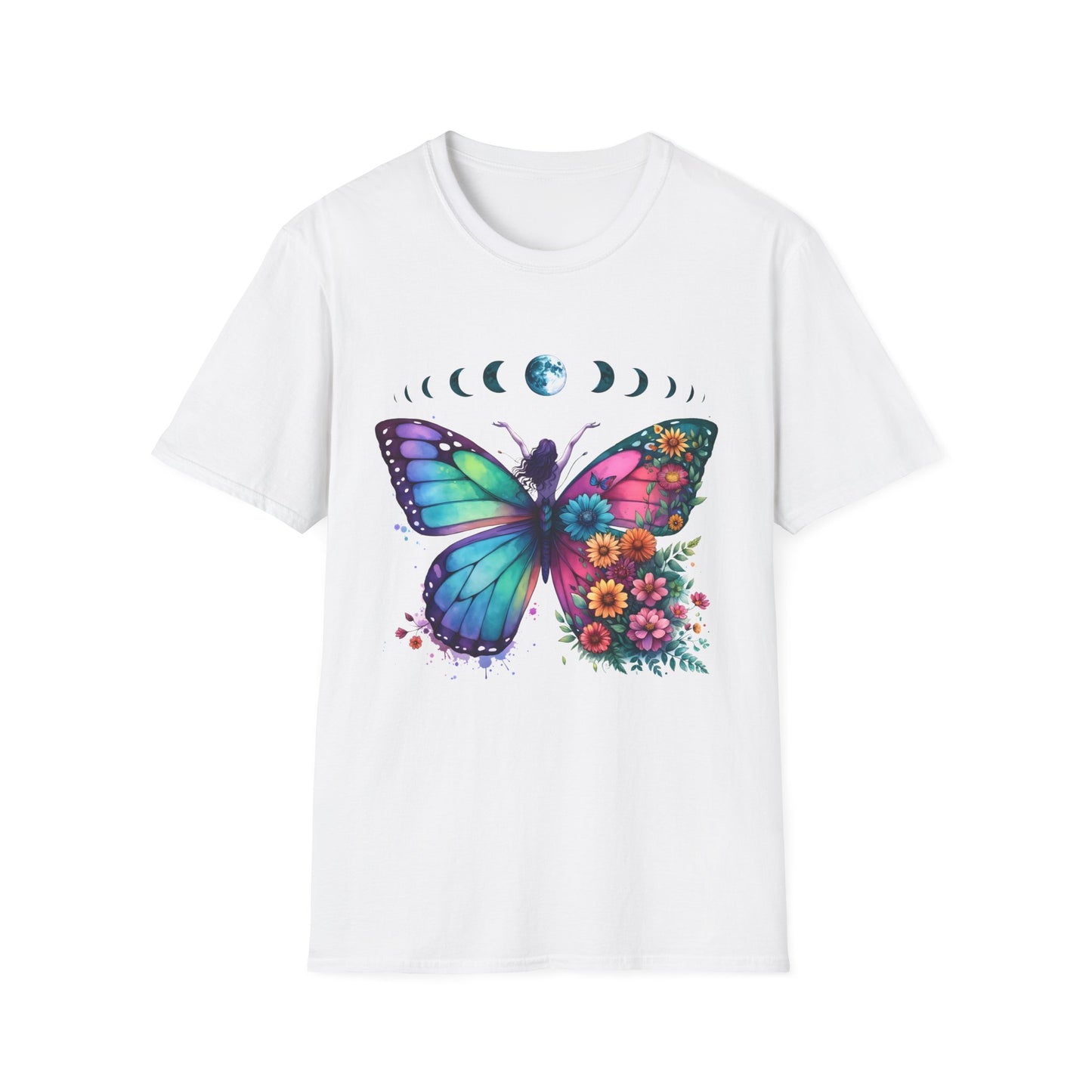 Butterfly Moon Phases T‑Shirt — Colorful Floral Wing Tee