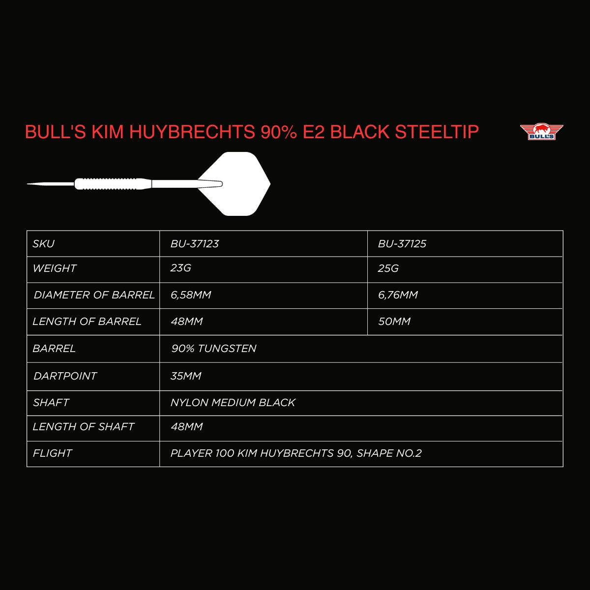 Bull's Kim Huybrechts E2 Full Black - Steeldarts