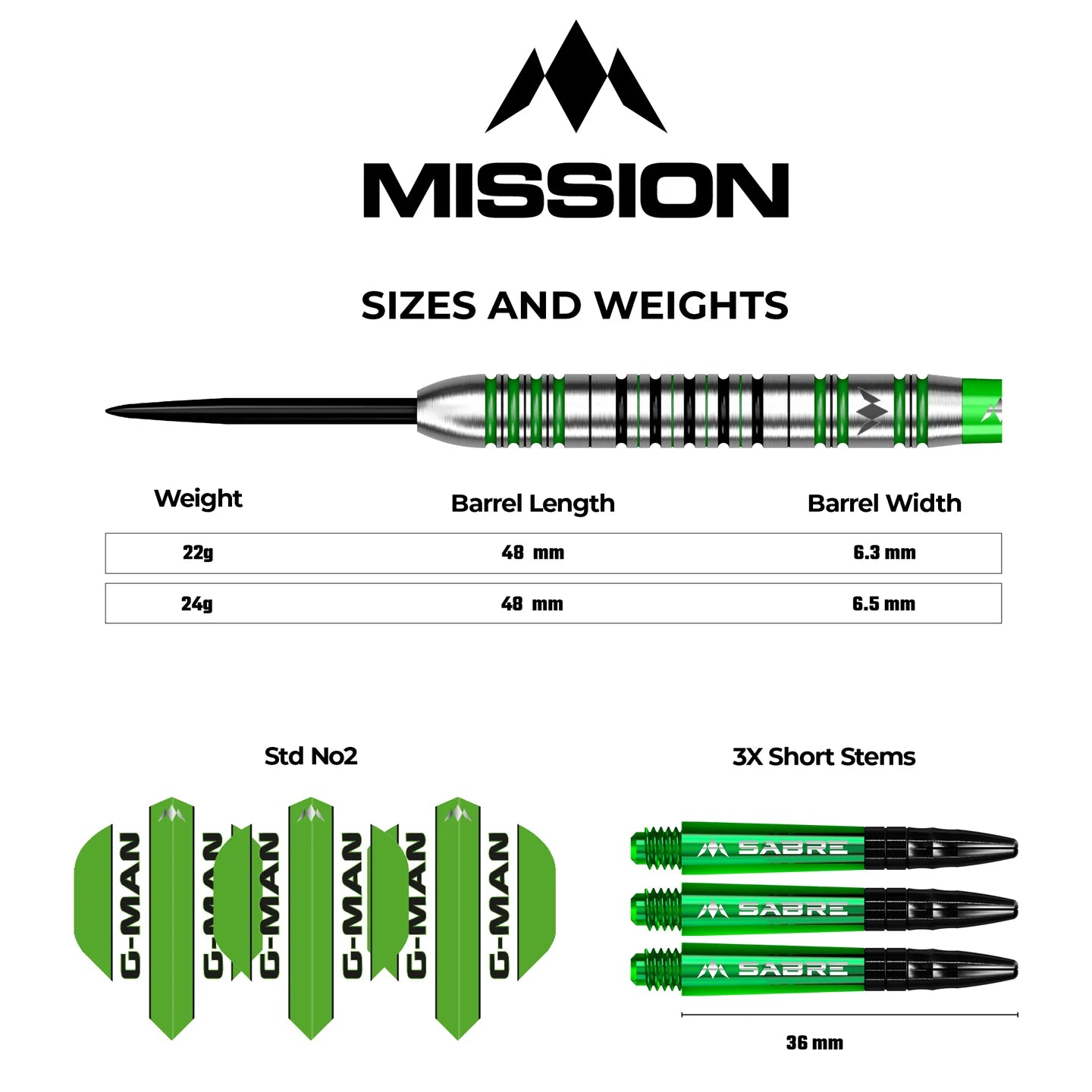 Mission Graham Hall Black Green Steeldarts - 22g