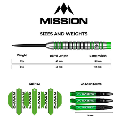 Mission Graham Hall Black Green Steeldarts - 22g