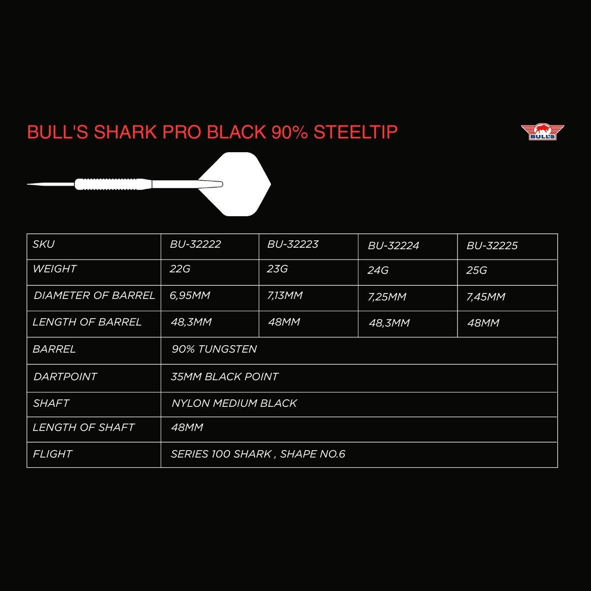 Bull's Shark Pro Black Steeldarts